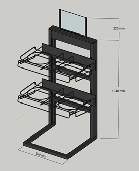 Display IMPULSO Rectangular 2-tier with black PP baskets